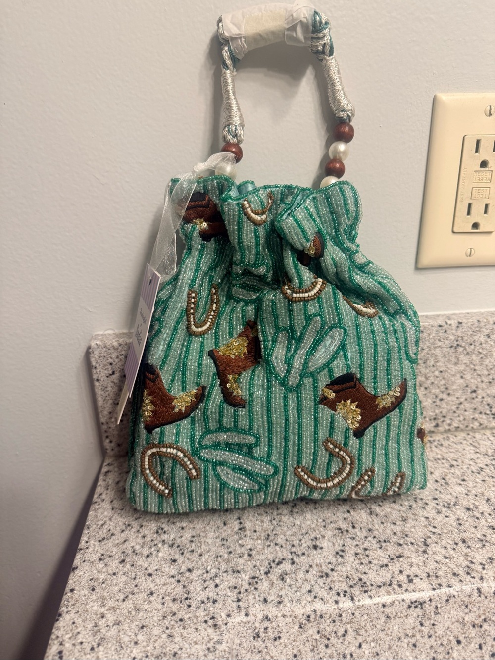 Green Beaded Western Handbag